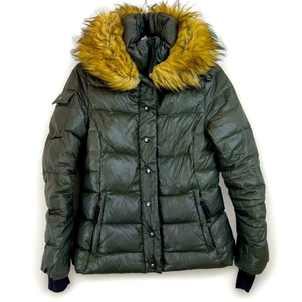 Puffer coat  S13 New York Down Faux Fur Hood Puffer Jacket Green Women Small